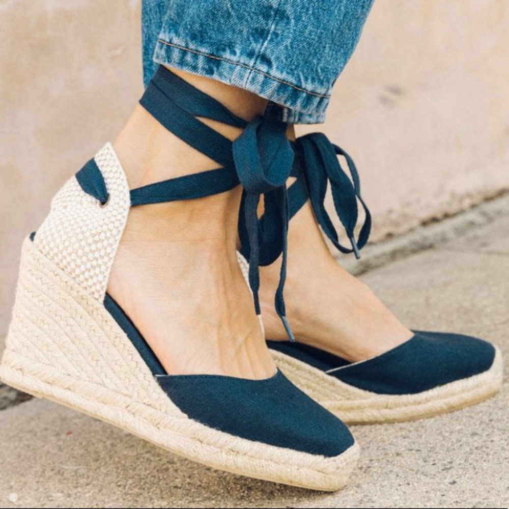NWT Soludos Tall Wedge Espadrille in Midnight Blue